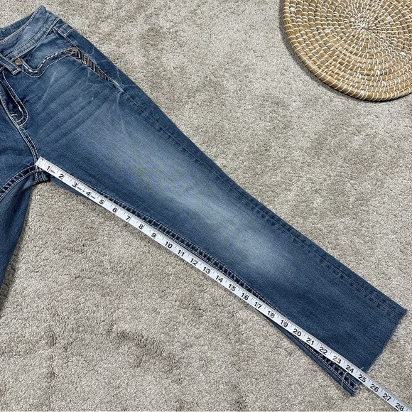 Miss Me Chloe Slim Boot Cut Jeans Mid Rise Border Stitch Flap Pockets Blue 27 - Picture 14 of 16